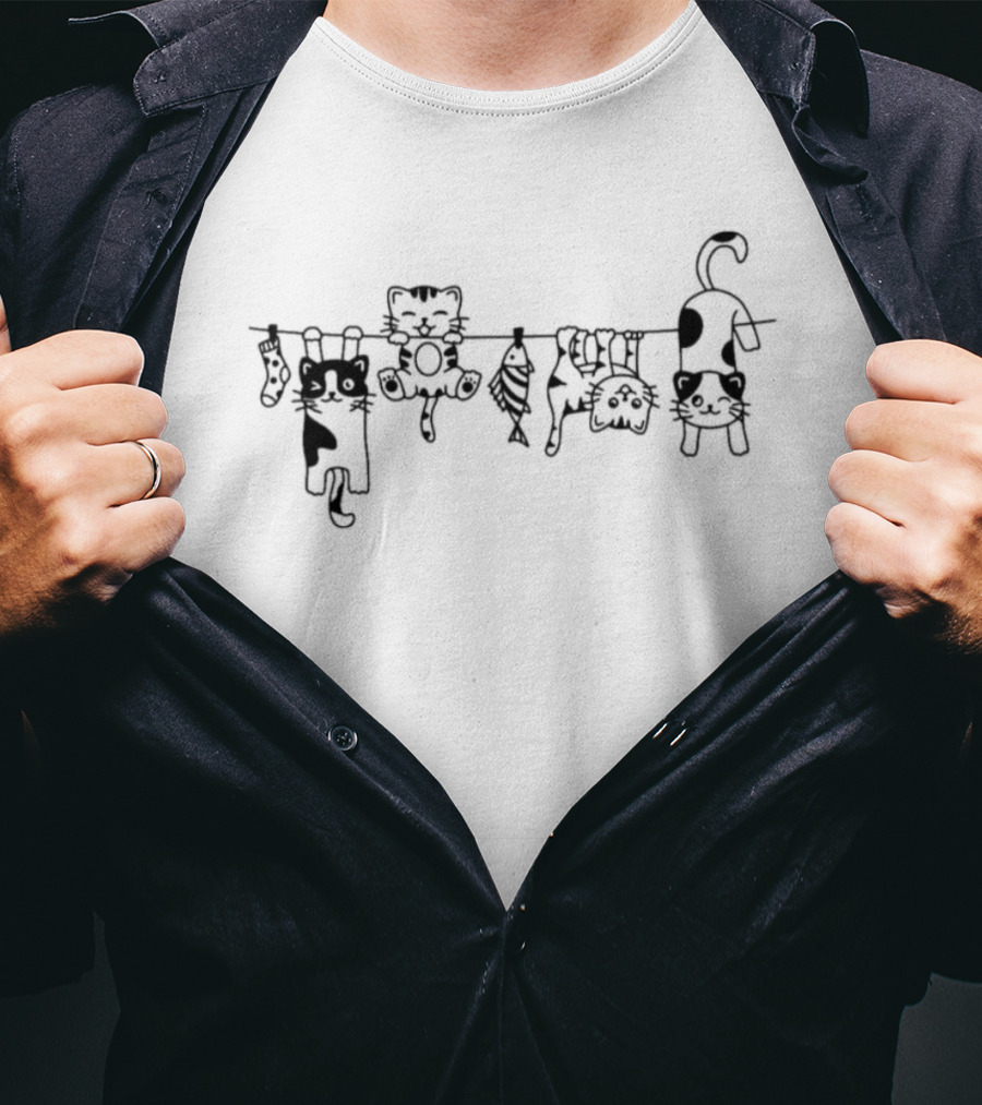 Cats Hanging On Clothesline Playful T-Shirt