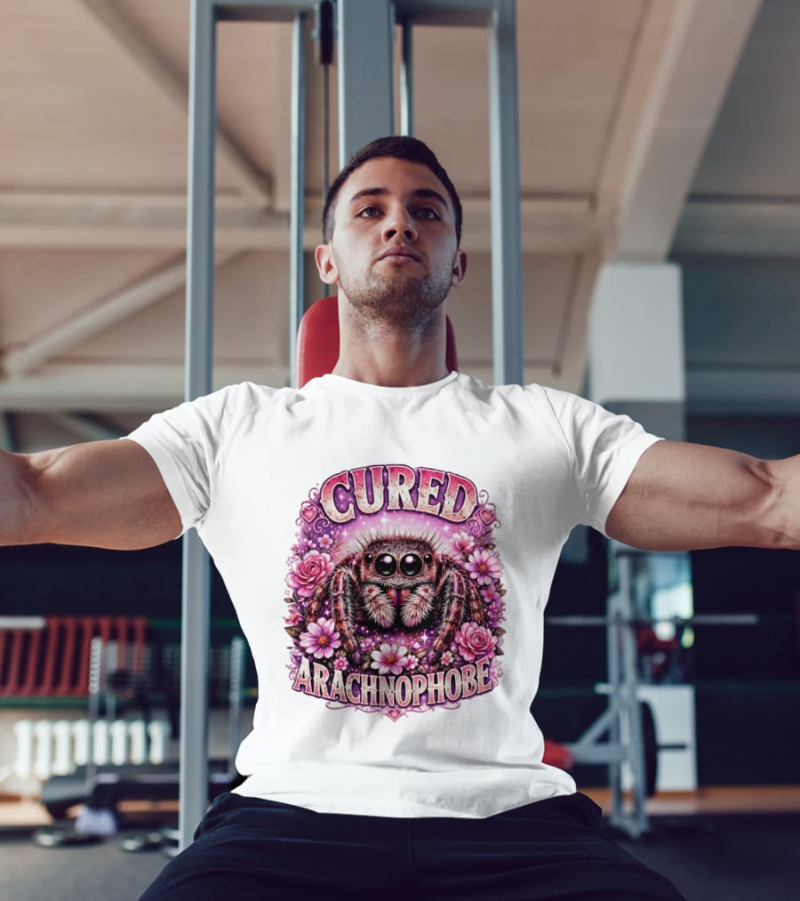 Cured Arachnophobe Jumping Spider Floral Hearts And Flowers T-Shirt
