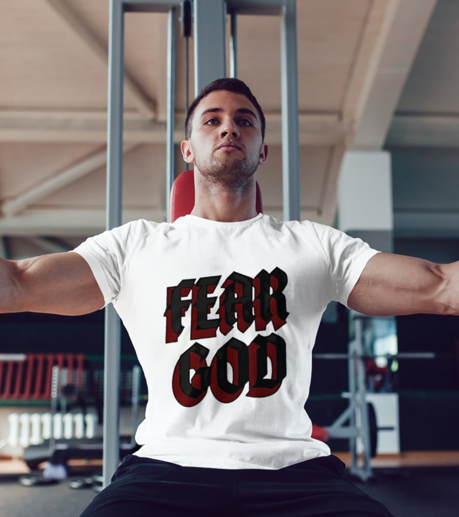 Fear God Script Faith Minimalist Religious Gothic Lettering T-Shirt