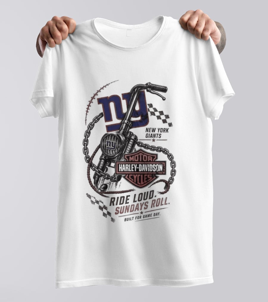 New York Giants Harley Davidson Motorcycles Ride Loud Sundays Roll Game Day T-Shirt