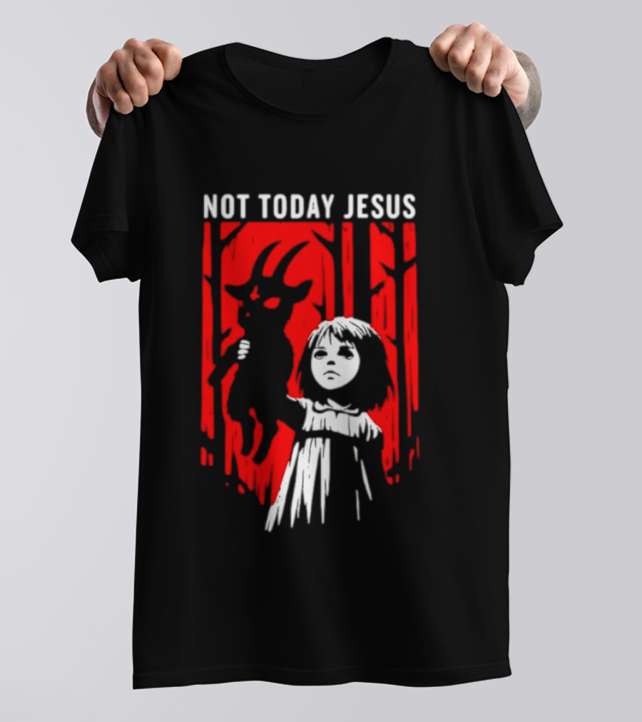 Not Today Jesus Baphomet Occult Girl Goth Dark Aesthetic Horror T-Shirt
