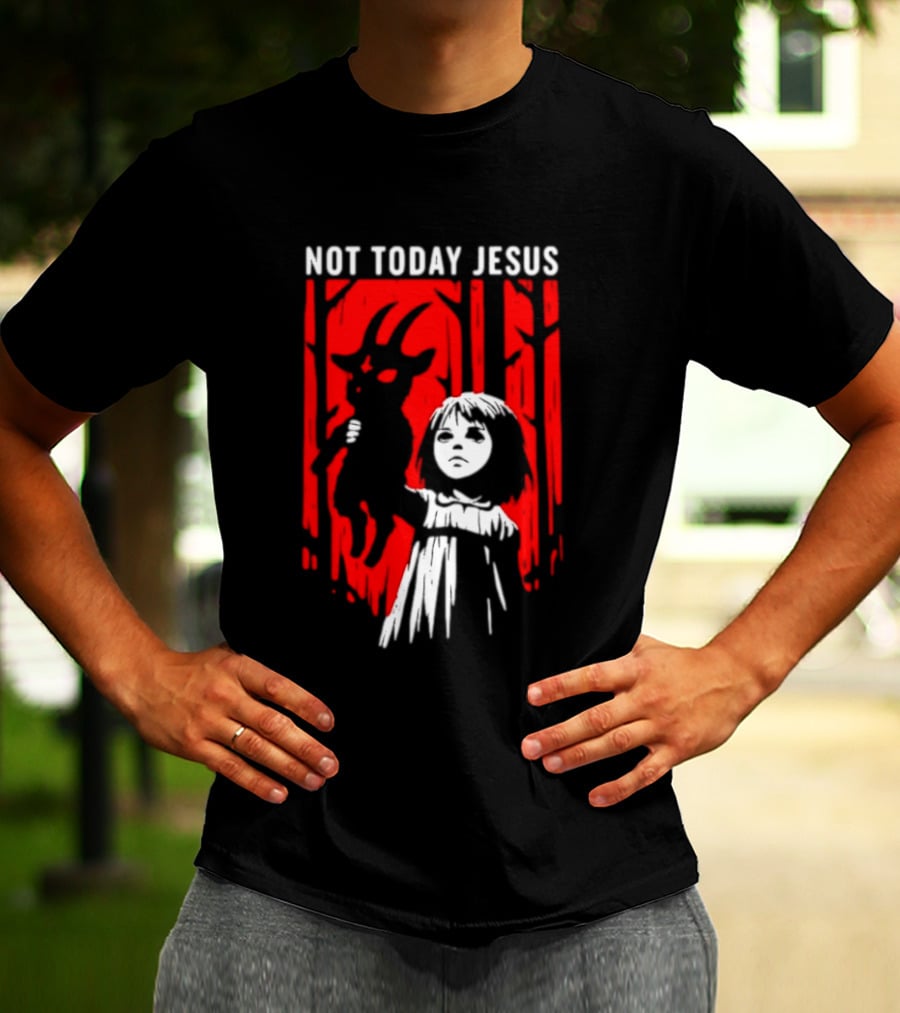 Not Today Jesus Baphomet Occult Girl Goth Dark Aesthetic Horror T-Shirt
