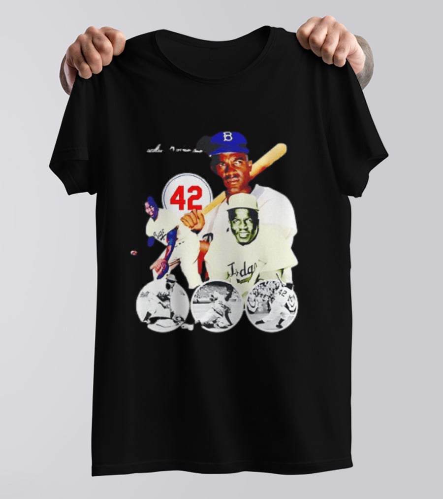 Jackie Robinson Dodgers 42 Baseball Legend Iconic Player Collage T-Shirt