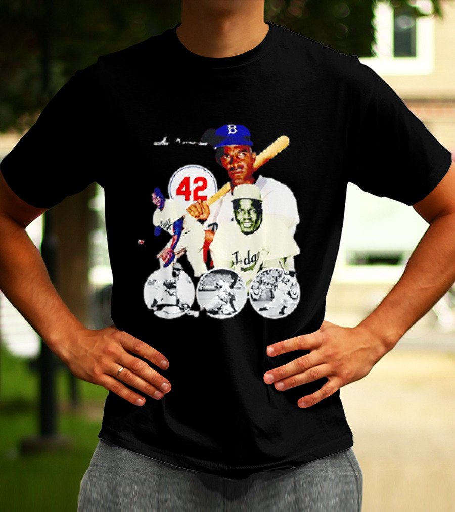 Jackie Robinson Dodgers 42 Baseball Legend Iconic Player Collage T-Shirt