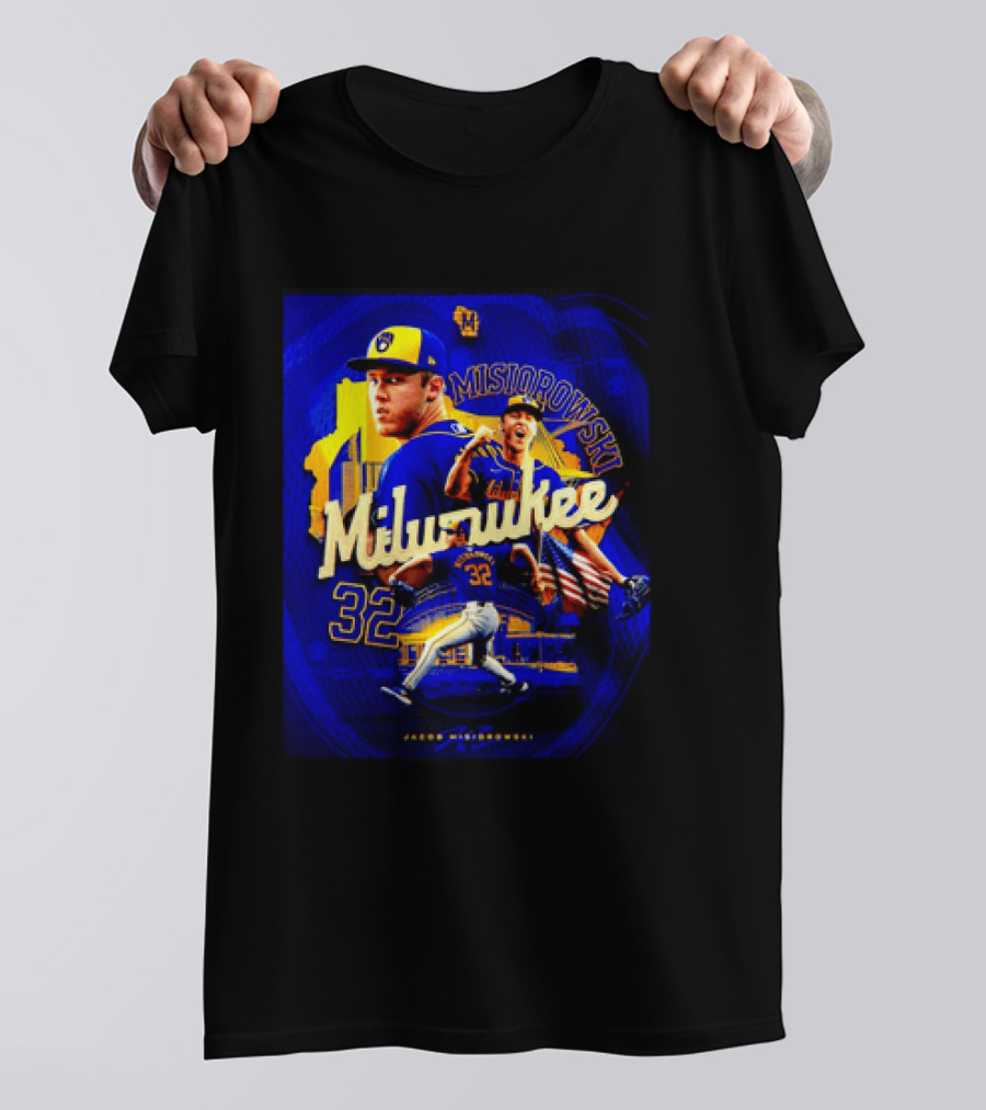 Jacob Misiorowski Milwaukee Brewers Number 32 Baseball Pitcher Milwaukee Skyline T-Shirt