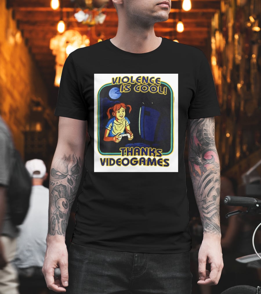 Violence Is Cool Thanks Videogames Retro Gamer Girl Controller Moon T-Shirt
