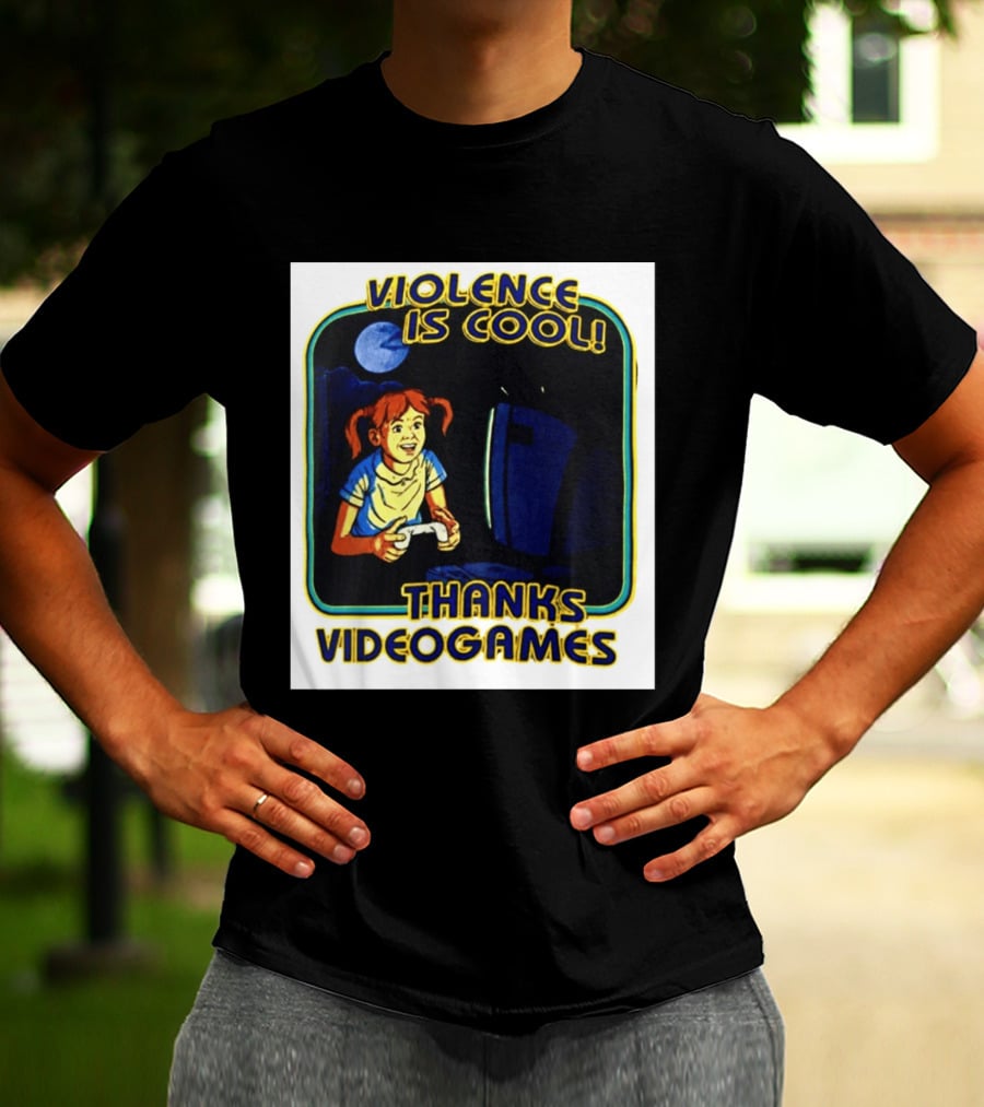 Violence Is Cool Thanks Videogames Retro Gamer Girl Controller Moon T-Shirt