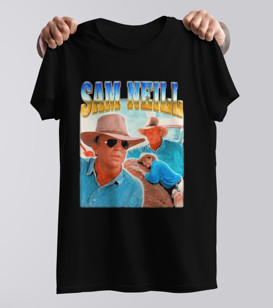 Sam Neill Cowboy Style Hat Sunglasses Denim Vintage Trendy 2026 T-Shirt