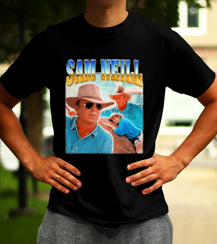 Sam Neill Cowboy Style Hat Sunglasses Denim Vintage Trendy 2026 T-Shirt