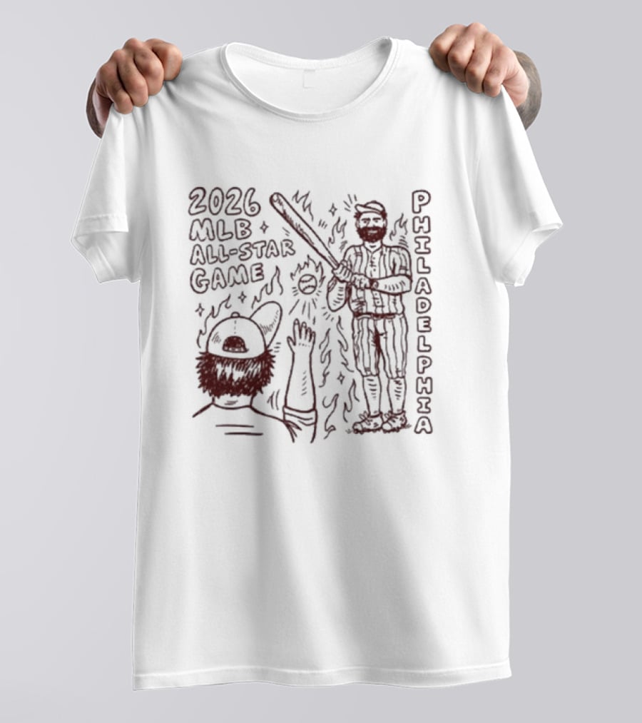 2026 MLB All Star Game Philadelphia Baseball Player Bat Cartoon T-Shirt