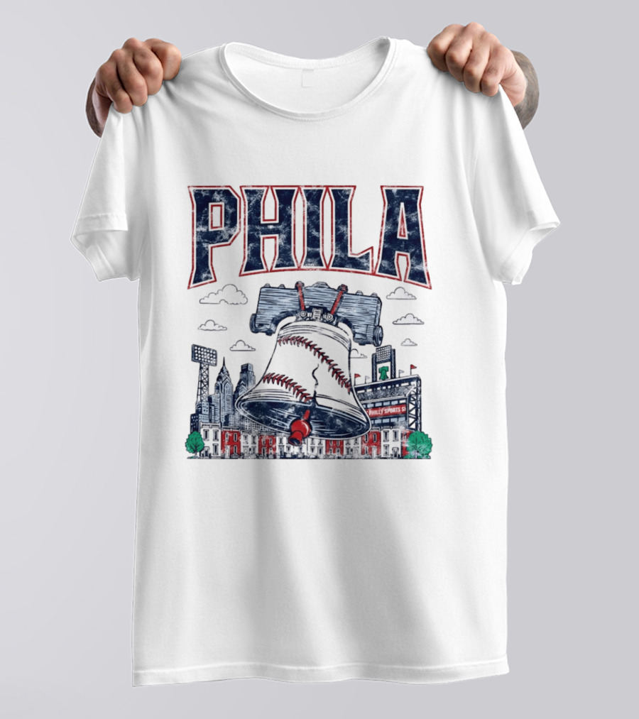 Phila Liberty Bell Baseball Fusion With Philly Sports Stadium Vintage Look T-Shirt