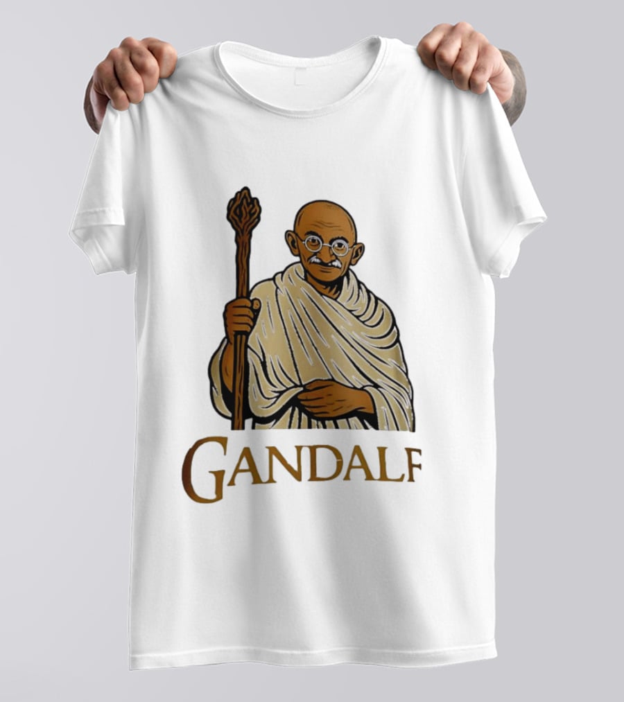 Mahatma Gandhi Gandalf Wizard Staff T-Shirt