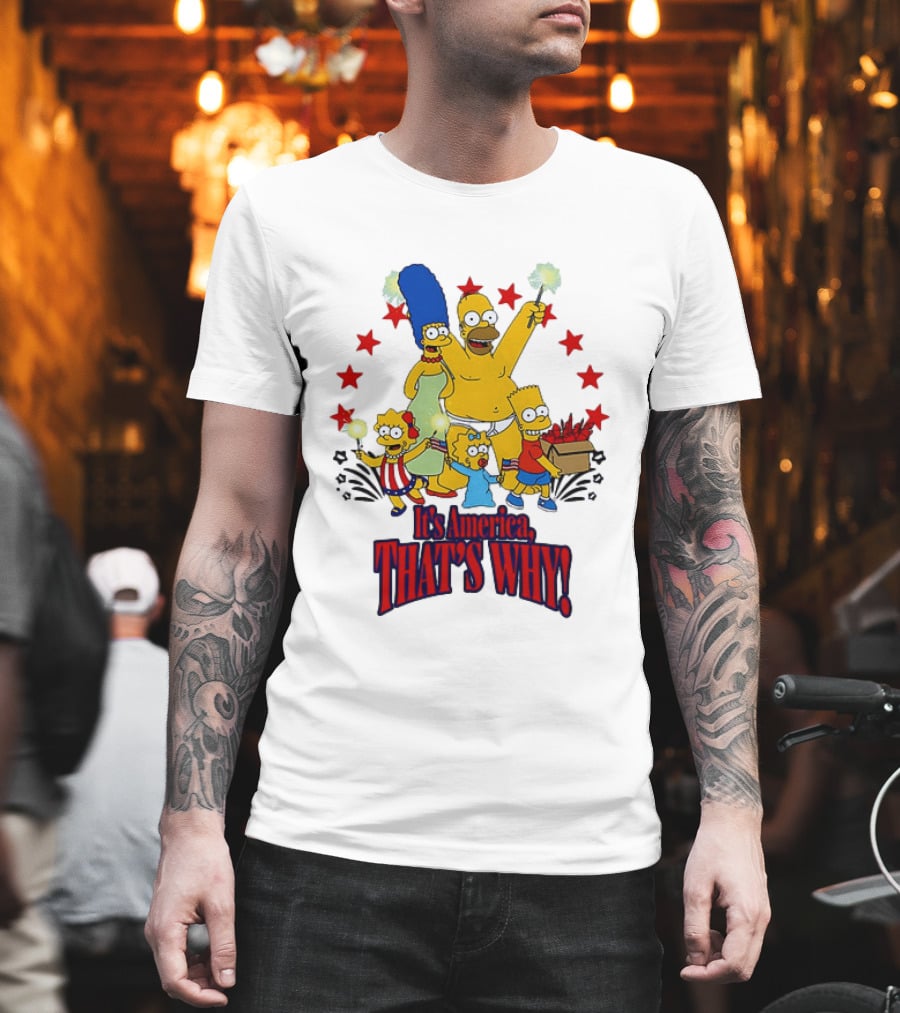 Simpsons Family It's America That's Why Fireworks Celebration Stars T-Shirt