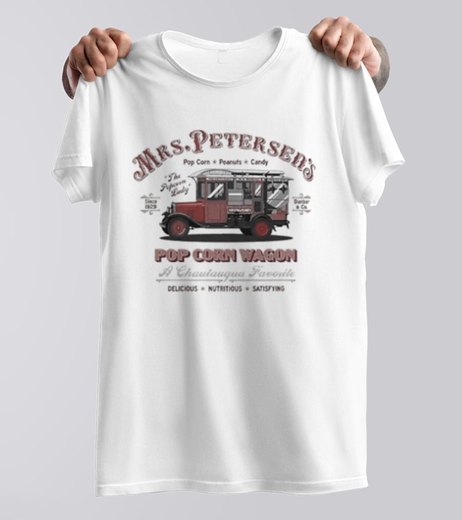 Mrs. Peterson's Popcorn Wagon Chautauqua Favorite Since 1929 Popcorn Truck T-Shirt