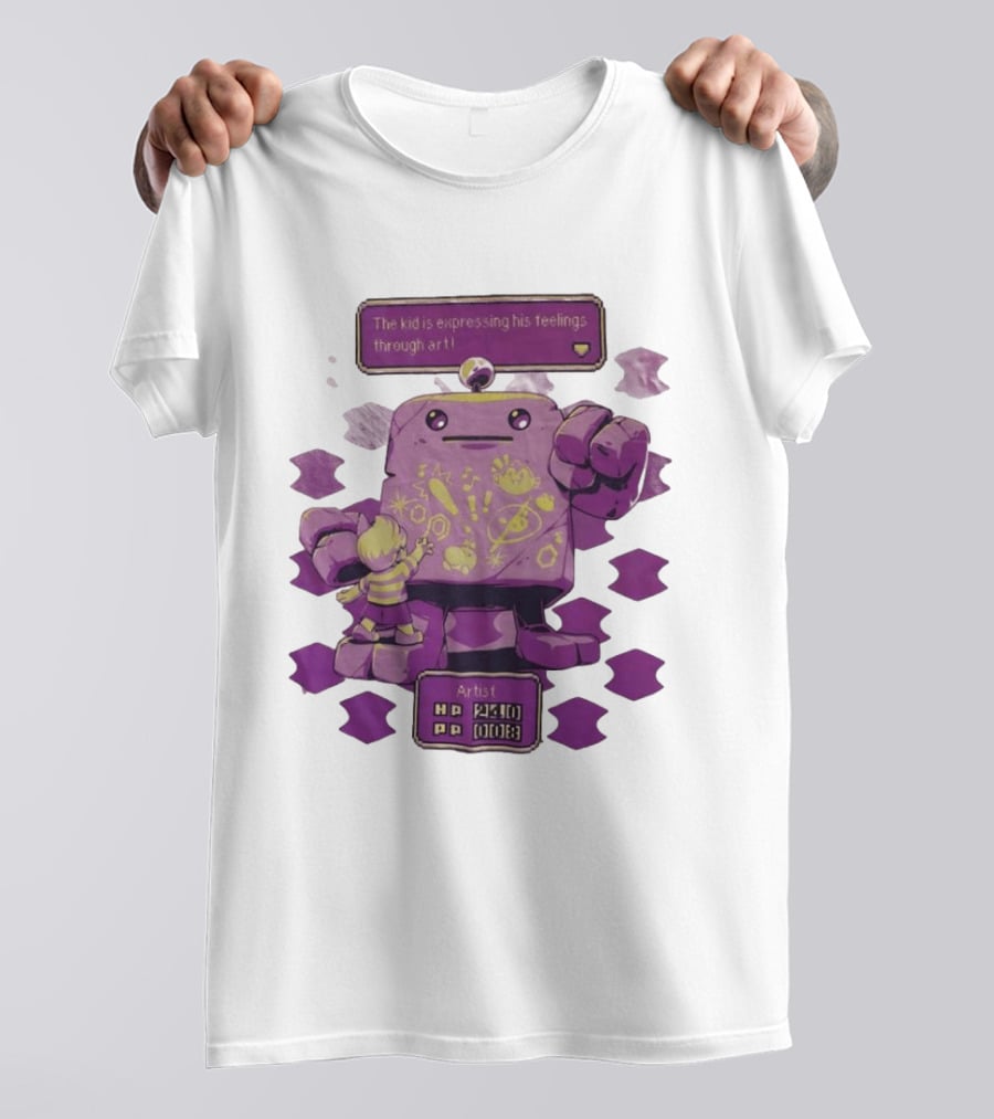 The Kid Is Expressing His Feelings Through Art With Purple Robot T-Shirt