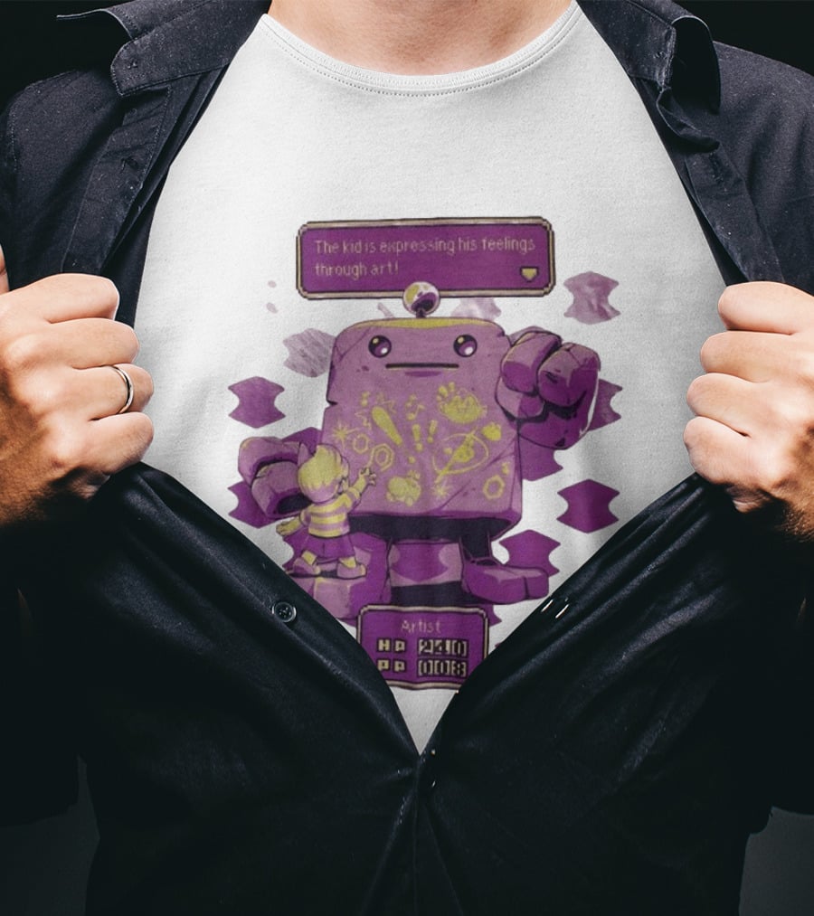 The Kid Is Expressing His Feelings Through Art With Purple Robot T-Shirt