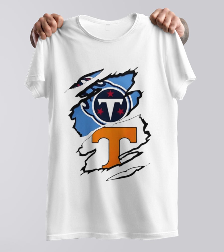 TN State Pride Torn Tennessee Titans Volunteers T-Shirt