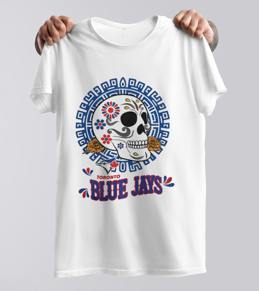 Toronto Blue Jays Dia De Los Muertos Sugar Skull Floral Motif T-Shirt