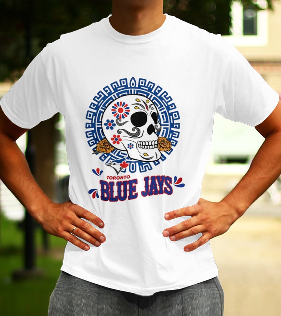 Toronto Blue Jays Dia De Los Muertos Sugar Skull Floral Motif T-Shirt