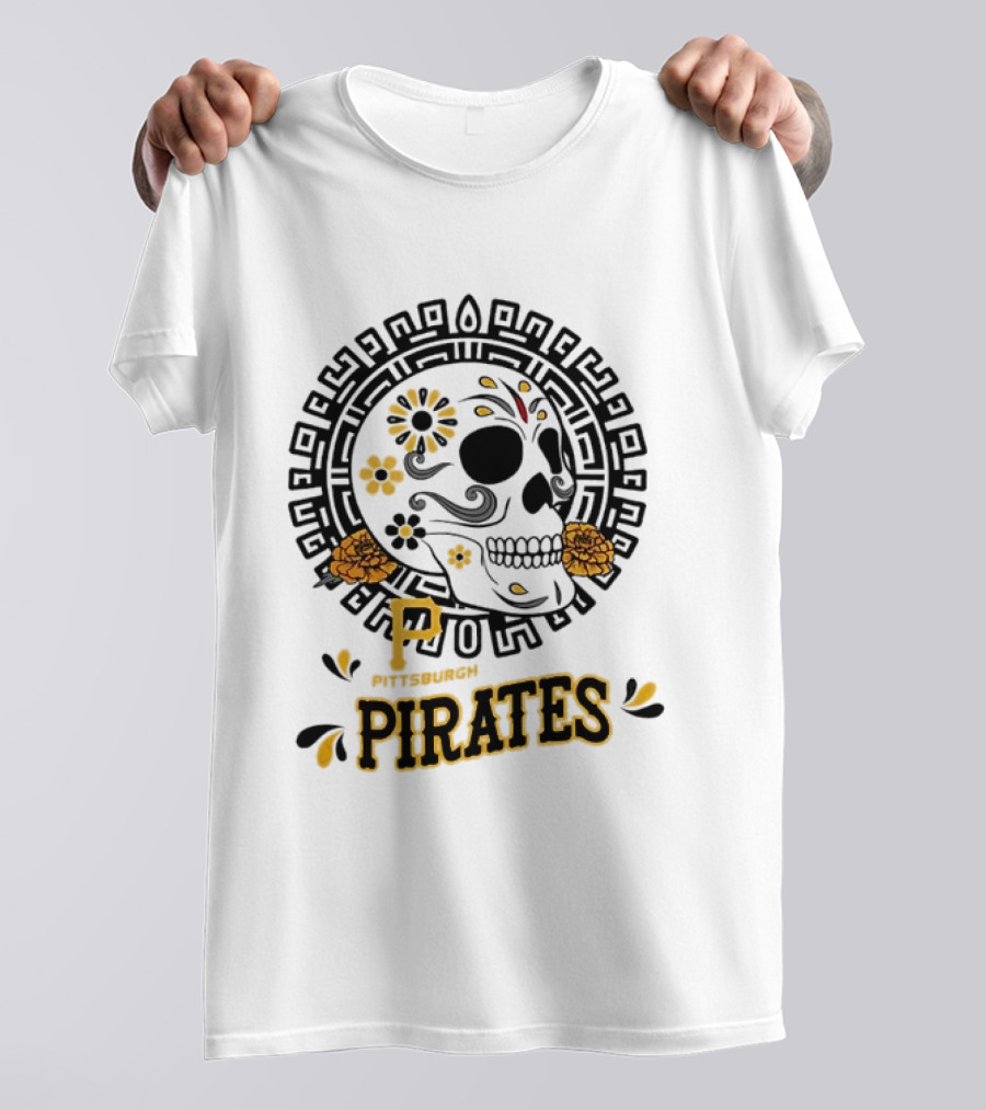 Pittsburgh Pirates Dia De Los Muertos Sugar Skull Art MLB Fan T-Shirt