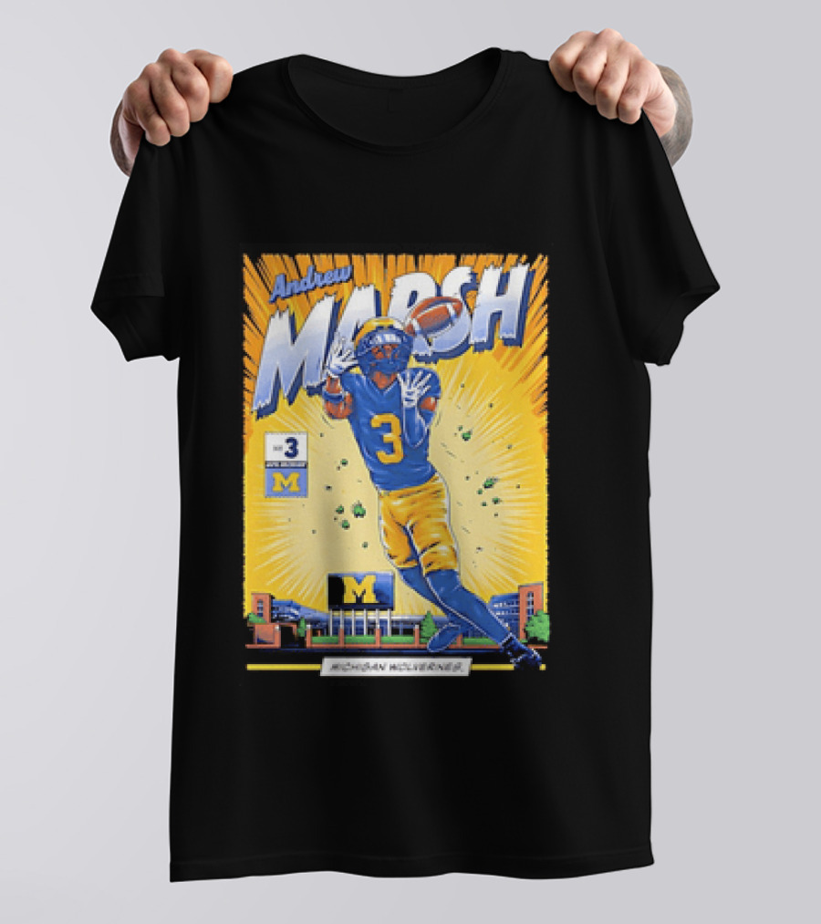 Andrew Marsh Michigan Wolverines Football Player Number 3 Comic T-Shirt