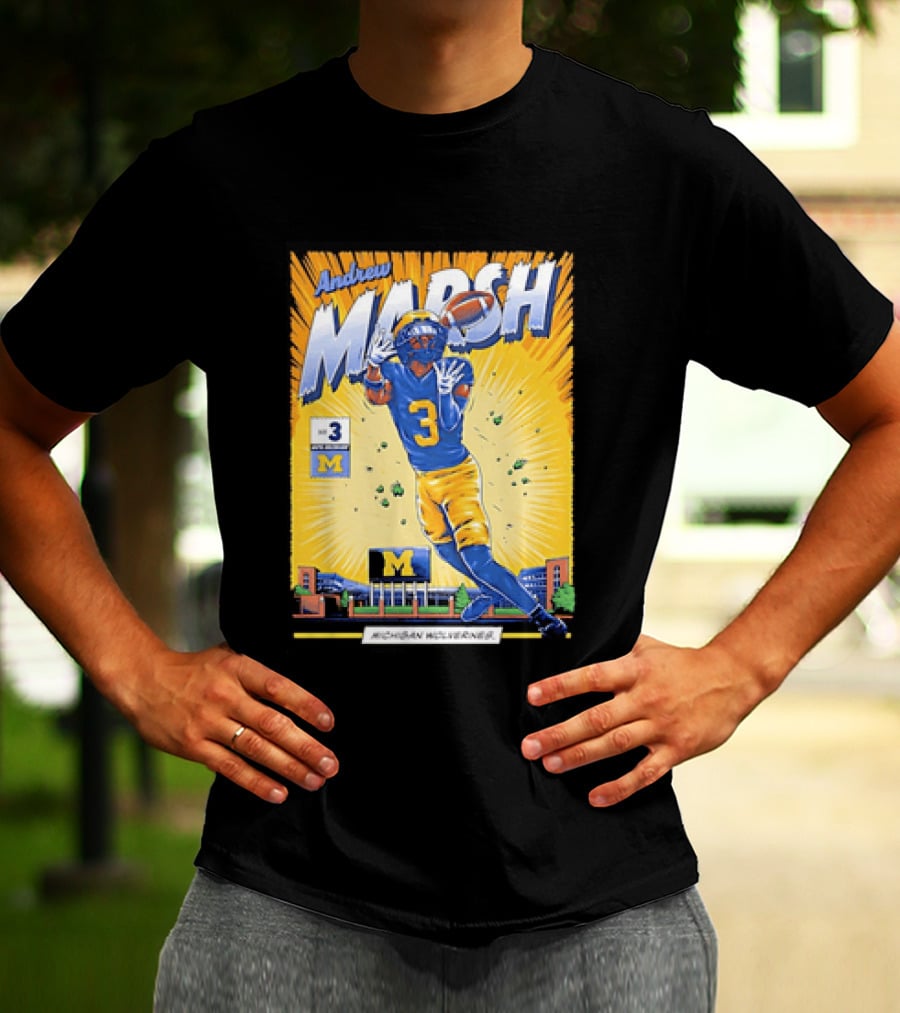 Andrew Marsh Michigan Wolverines Football Player Number 3 Comic T-Shirt