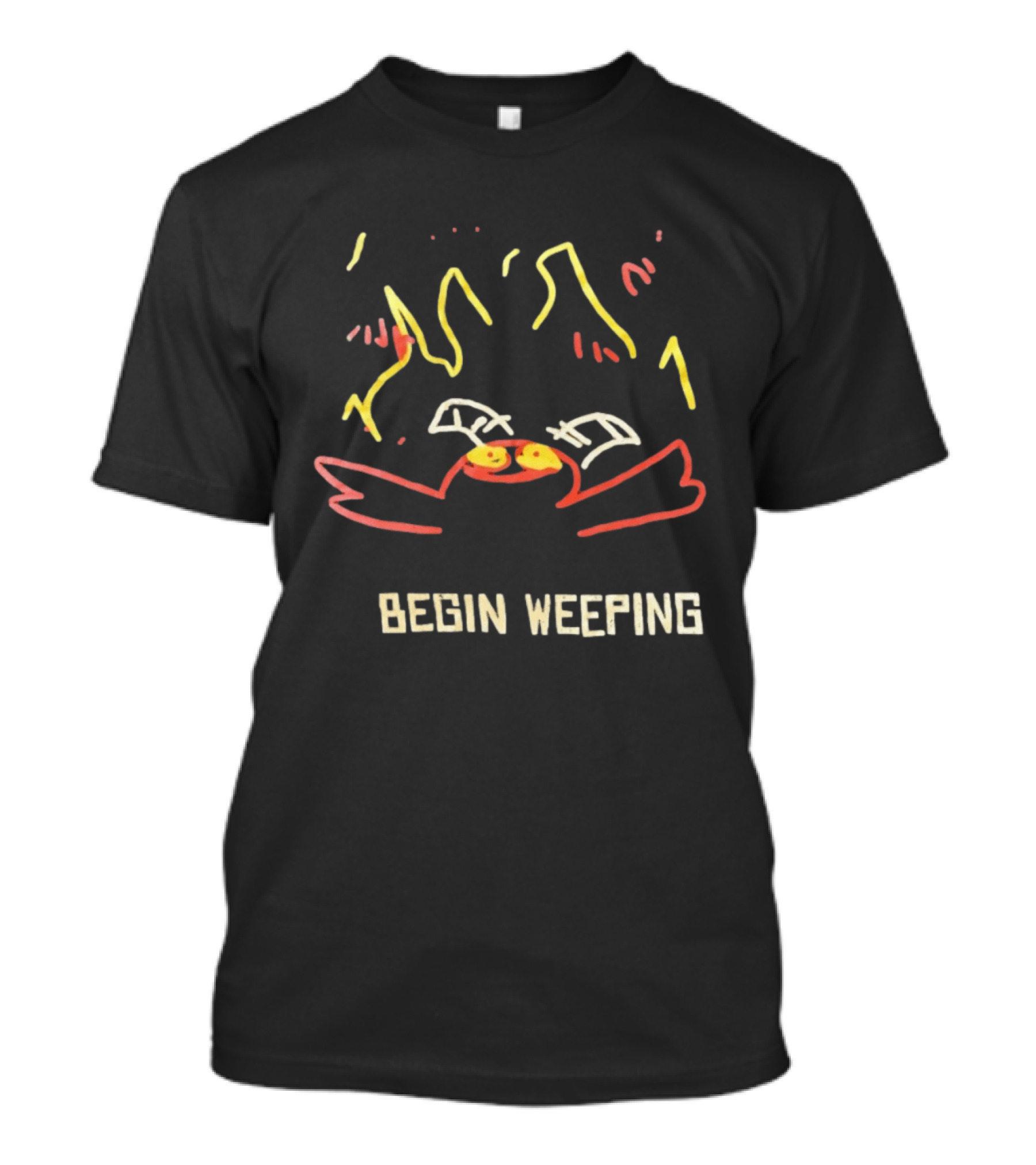 Begin Weeping Cartoon Crab With Fireworks T-Shirt