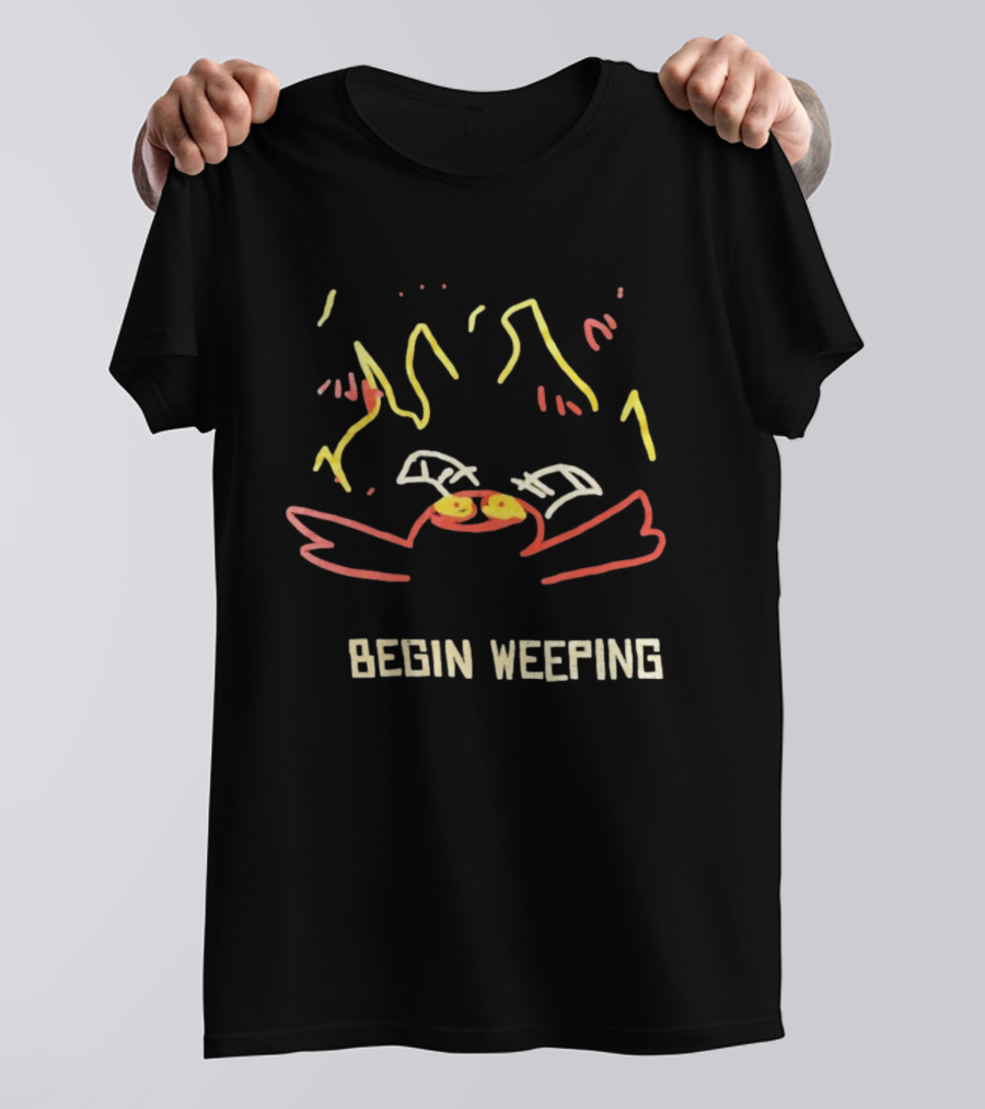 Begin Weeping Cartoon Crab With Fireworks T-Shirt