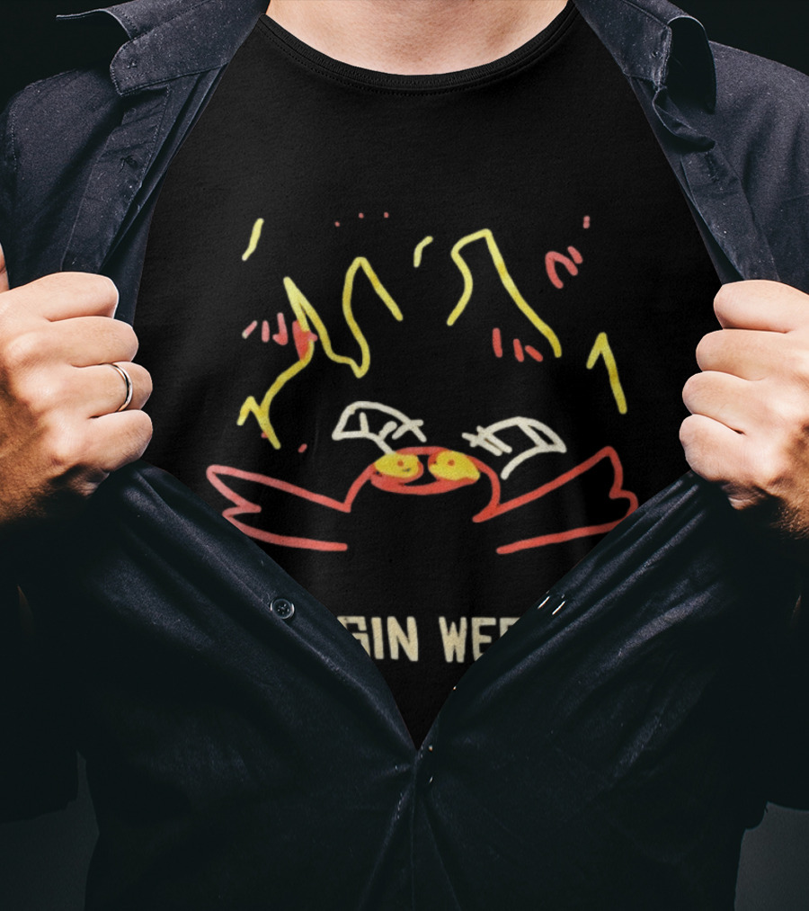 Begin Weeping Cartoon Crab With Fireworks T-Shirt