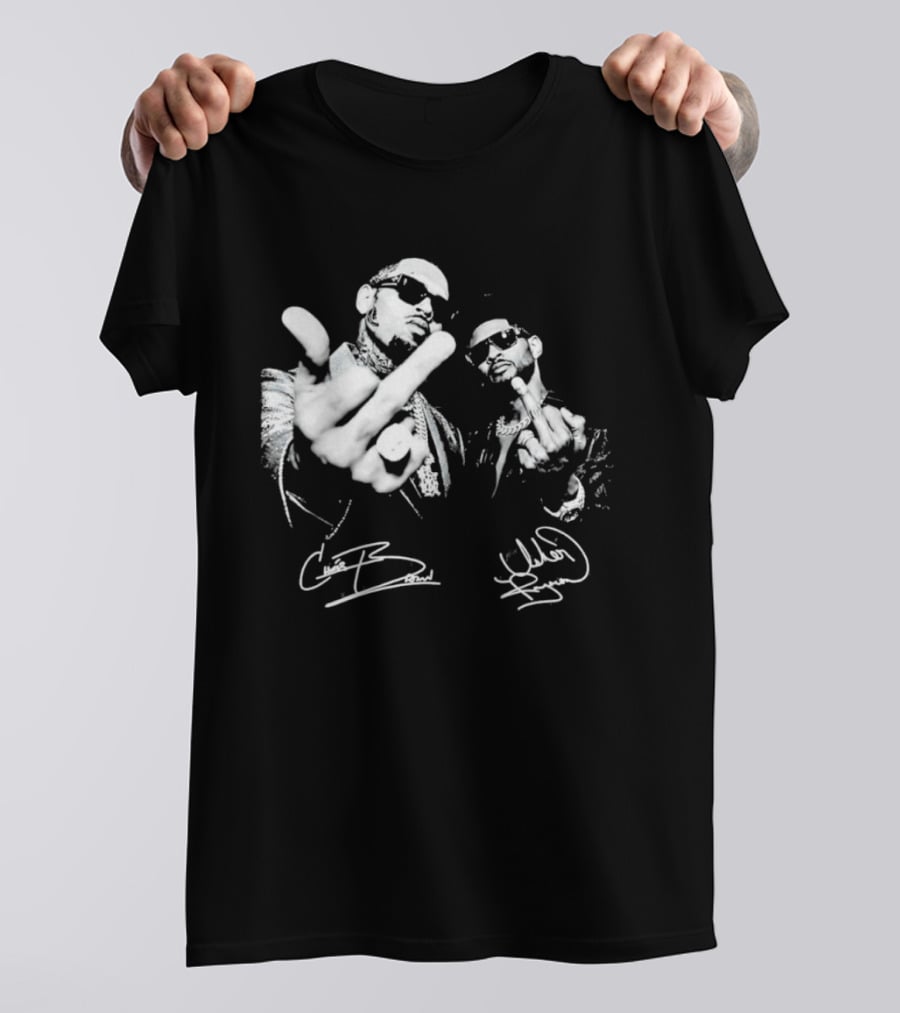 Chris Brown Usher R And B Music Middle Finger Sign Autograph T-Shirt
