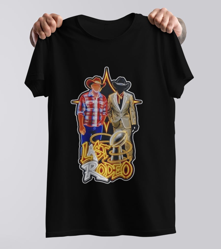 Last Rodeo Cowboy Gentleman With Football Trophy Plaid And Suit Styles T-Shirt