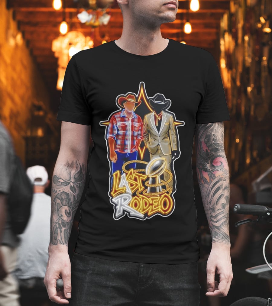 Last Rodeo Cowboy Gentleman With Football Trophy Plaid And Suit Styles T-Shirt