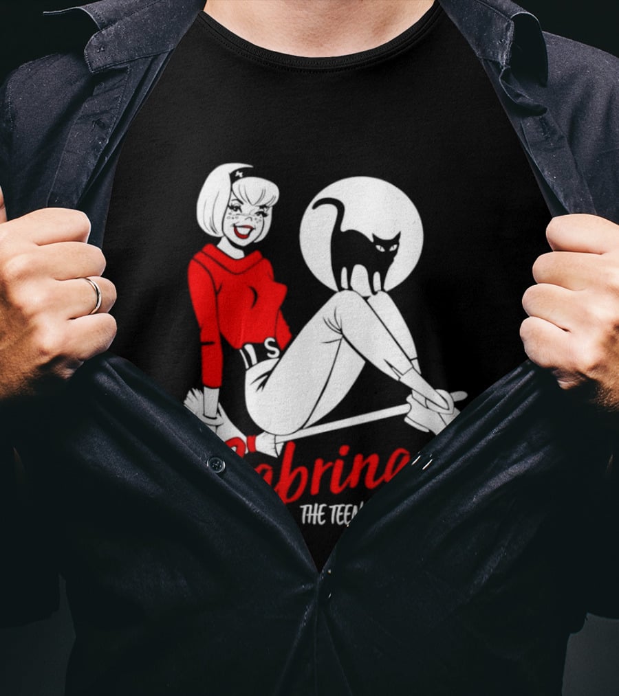 Sabrina The Teenage Witch Salem Cat Vintage Style Broomstick T-Shirt