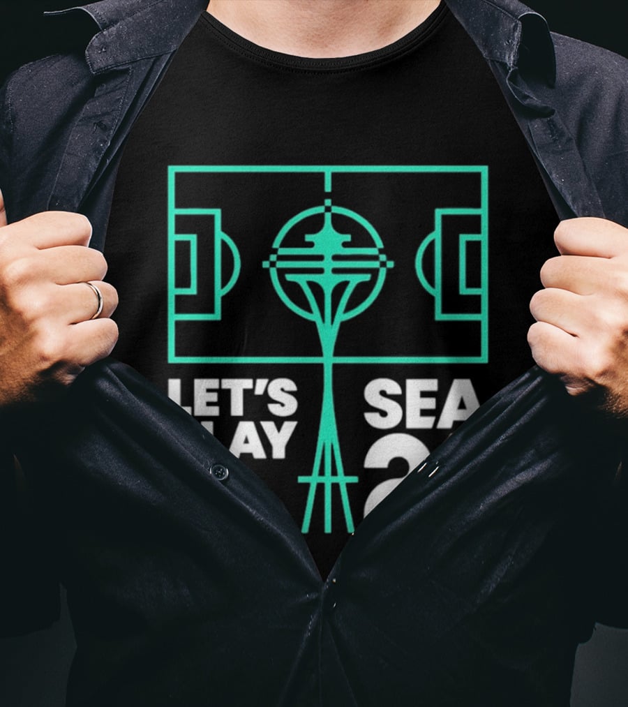 Let's Play Sea 26 Seattle Matchday Space Needle Soccer Field T-Shirt