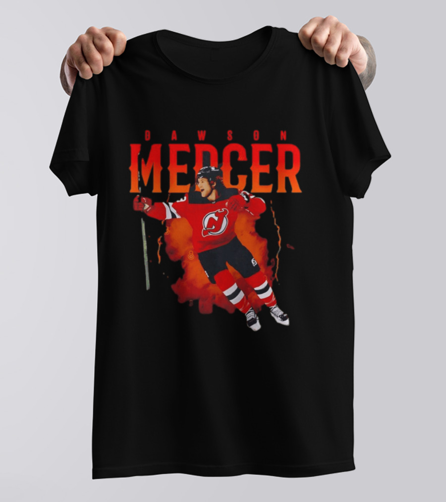 Dawson Mercer New Jersey Devils Celebration Hockey Player Image T-Shirt