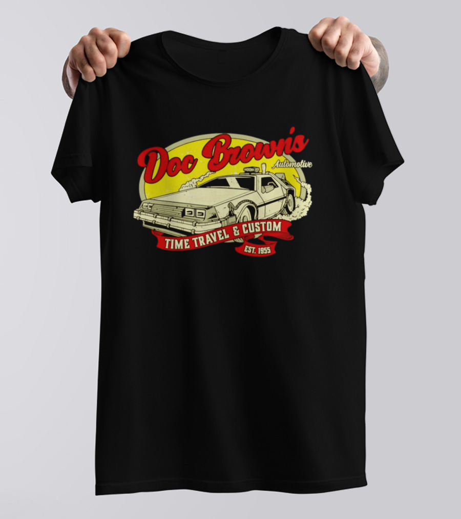 Doc Brown's Automotive Time Travel & Custom Est 1955 Classic DeLorean T-Shirt