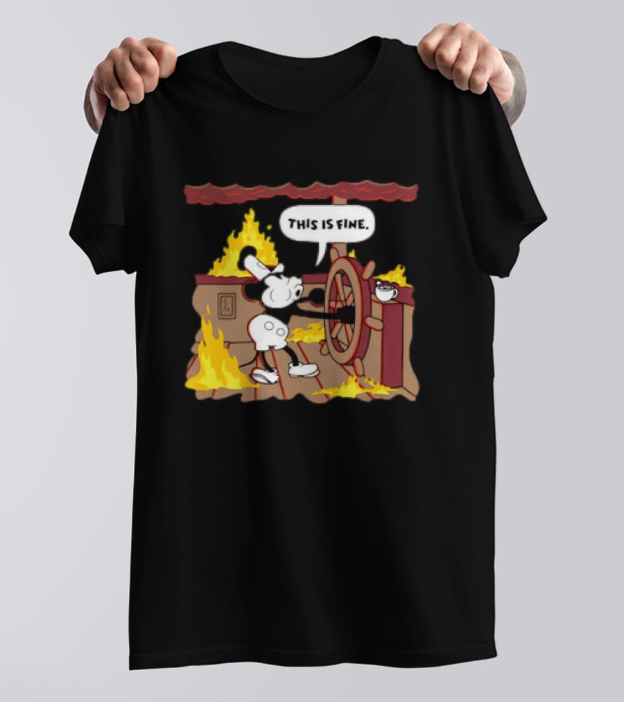 This Is Fine Steamboat Mickey Mouse Fire Captain T-Shirt