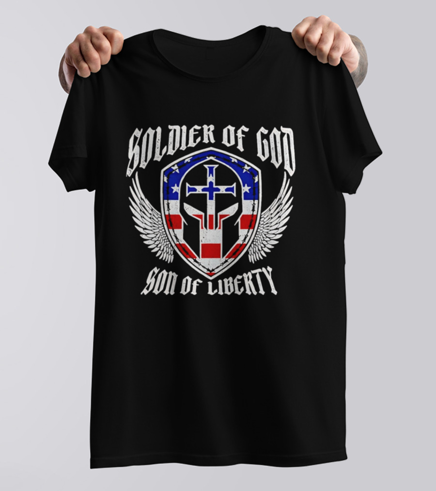 Soldier Of God Son Of Liberty American Flag Cross Wings T-Shirt