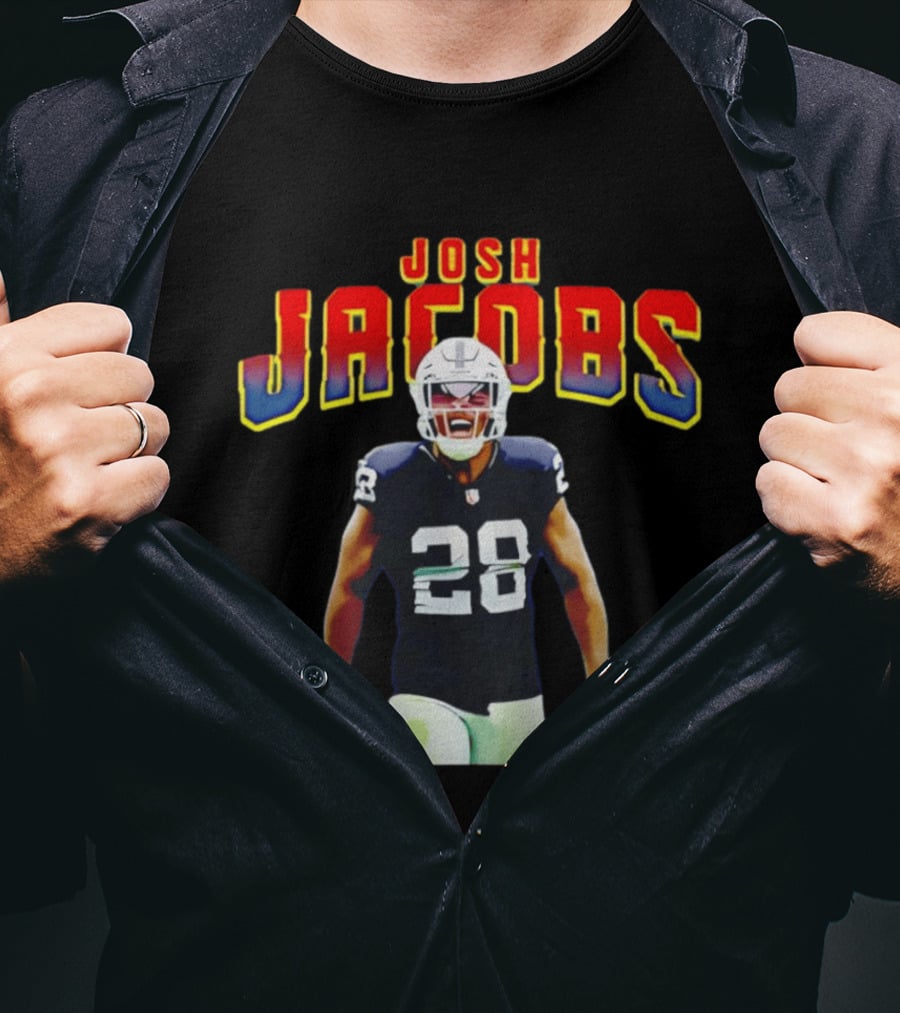 Josh Jacobs Number 28 Raiders NFL Celebration T-Shirt