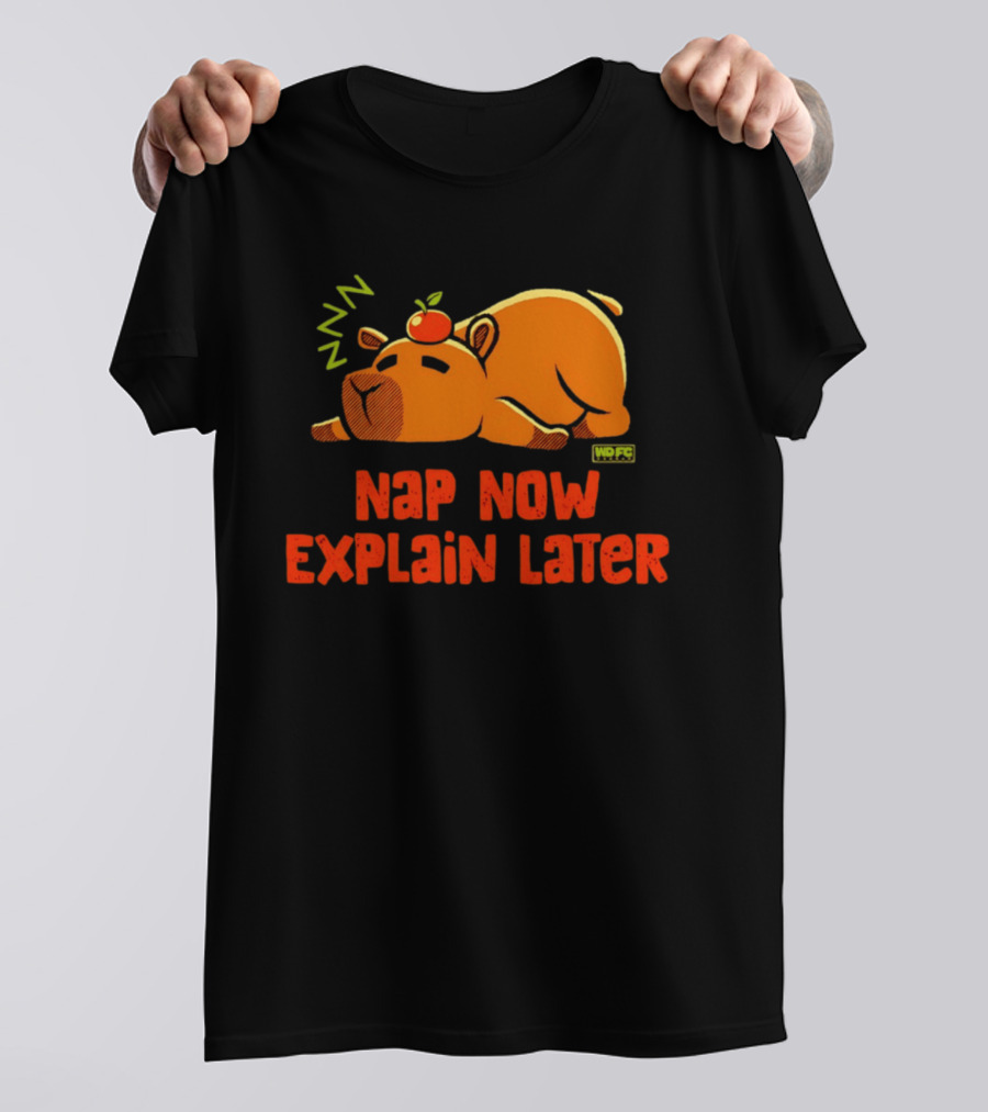 Nap Now Explain Later Cute Capybara With Orange ZZZ T-Shirt