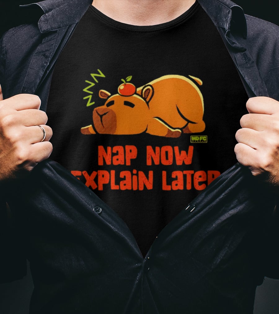 Nap Now Explain Later Cute Capybara With Orange ZZZ T-Shirt