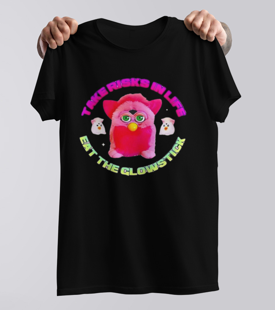 Pink Furby Take Risks In Life Eat The Glowstick Vibrant Retro Toy Aesthetic T-Shirt