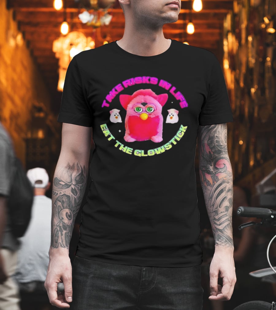 Pink Furby Take Risks In Life Eat The Glowstick Vibrant Retro Toy Aesthetic T-Shirt