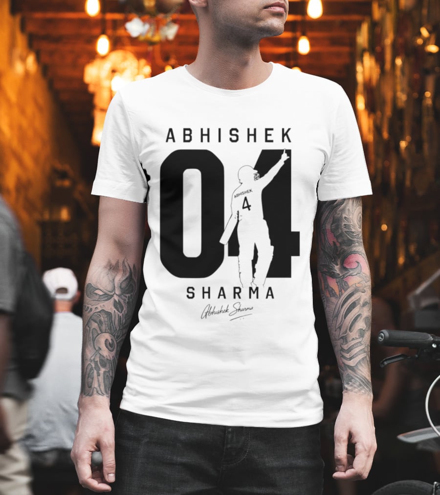 Abhishek Sharma 04 Indian Cricket Player Autograph T-Shirt