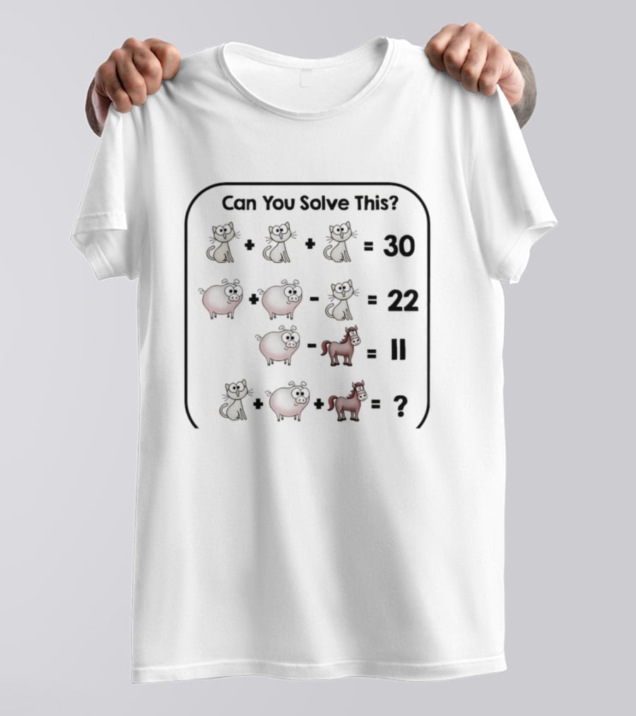 Cat Pig Horse Puzzle Math Challenge Can You Solve This? T-Shirt