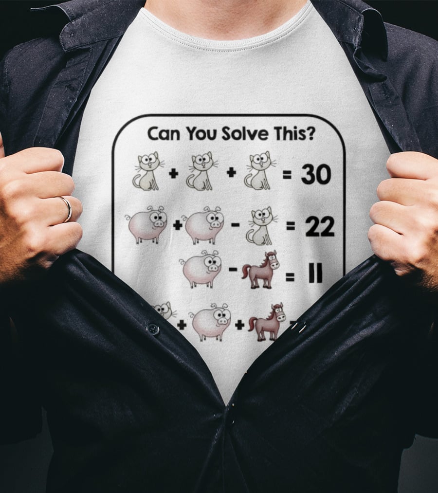Cat Pig Horse Puzzle Math Challenge Can You Solve This? T-Shirt