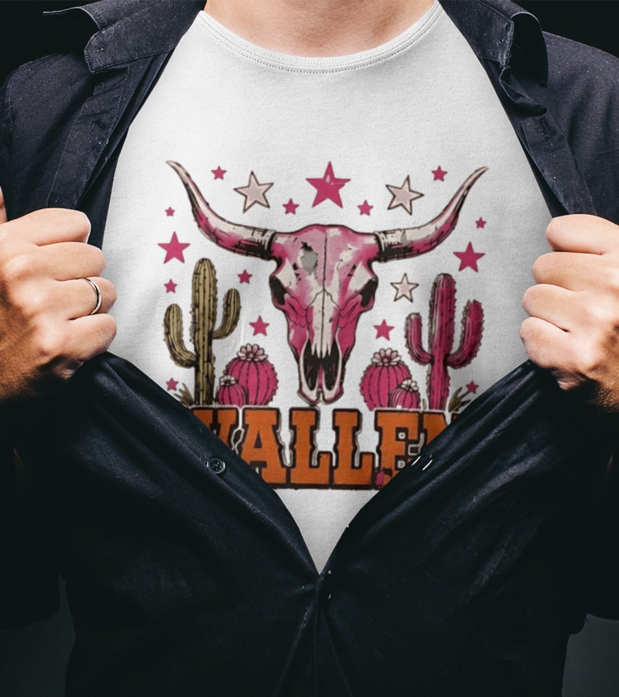 Wallen Pink Cow Skull Cactus Stars T-Shirt