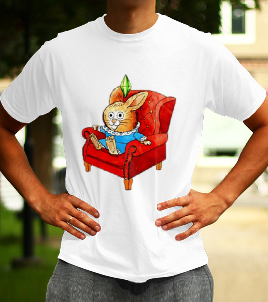 Rabbit They're Turning Me Into A Data Center Tomorrow Green Plumbob Red Couch Blue Dress T-Shirt