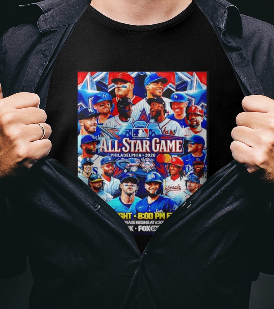 2026 MLB All Star Game Philadelphia Featured Stars And Team Jerseys Fox Coverage T-Shirt