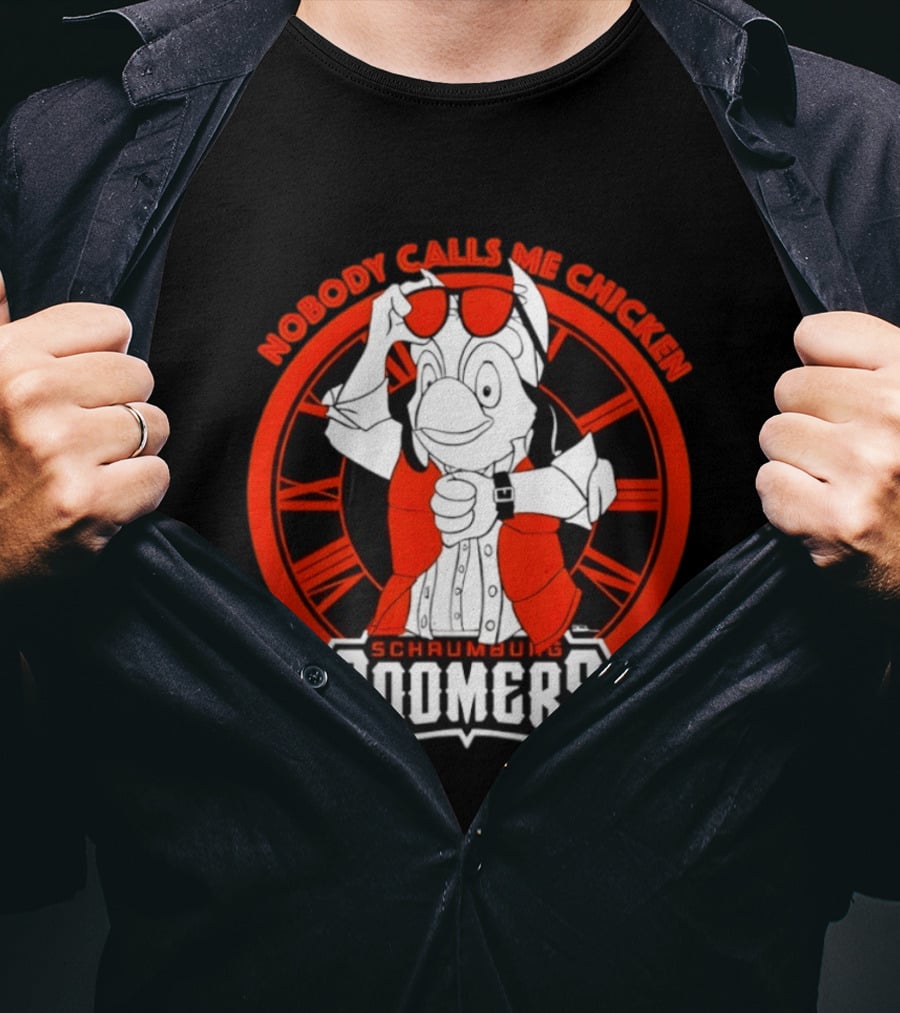 Schaumburg Boomers Nobody Calls Me Chicken Back To The Future Tower T-Shirt